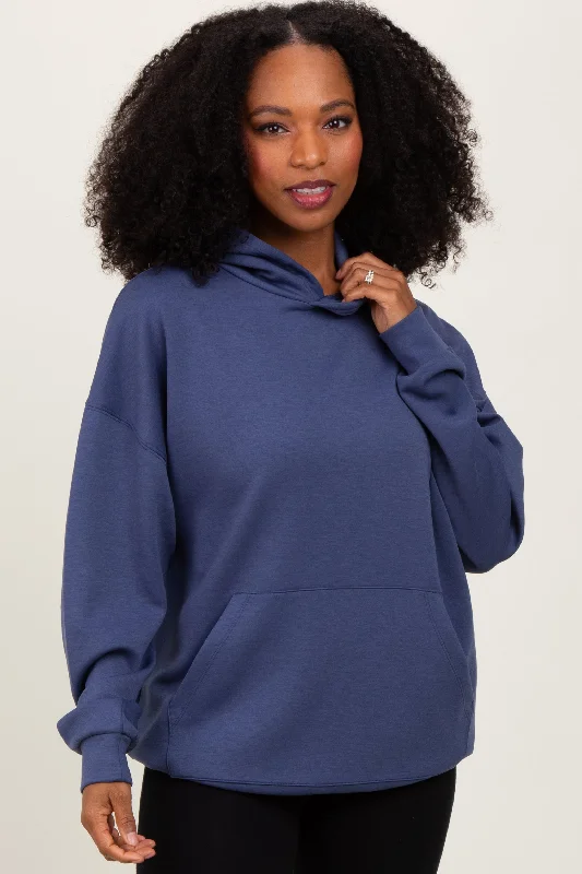 Lightweight Women Long Sleeve Top for Spring and AutumnBlue Basic Hoodie Sweatshirt