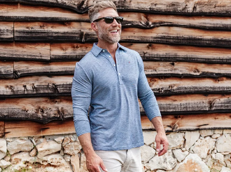 Button - down collar polo shirt in stretchy spandex blendbrrr° Long Sleeve Range Polo - Sapphire Blue Button - down collar polo shirt in stretchy spandex blendbrrr° Long Sleeve Range Polo - Sapphire Blue