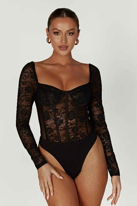 Striped Women Long Sleeve Top in a Timeless PatternCheryl Lace Bodysuit - Black