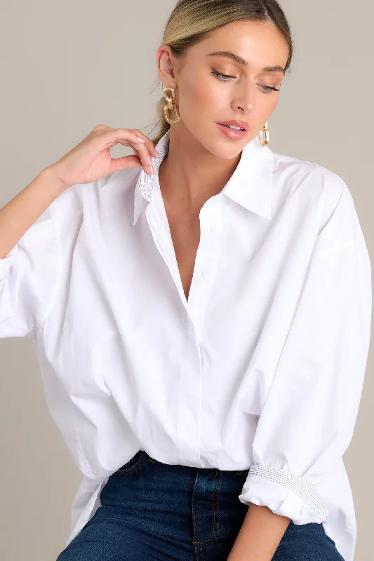 Lace - Trimmed Women Long Sleeve Top for an Elegant LookChic Sophistication 100% Cotton White Button Front Top Lace - Trimmed Women Long Sleeve Top for an Elegant LookChic Sophistication 100% Cotton White Button Front Top