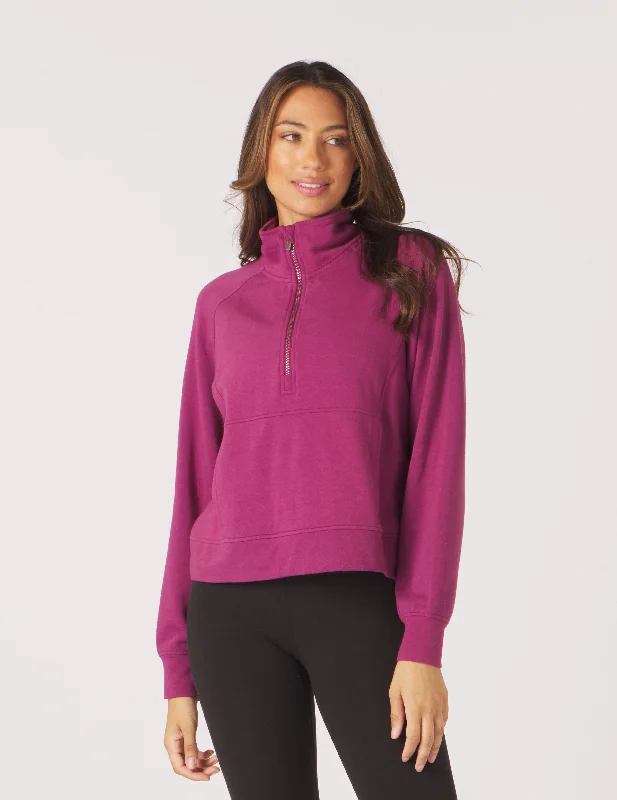 Ribbed Women Long Sleeve Top with a Textured AppealDaily Scuba 1/4 Zip: Rouge