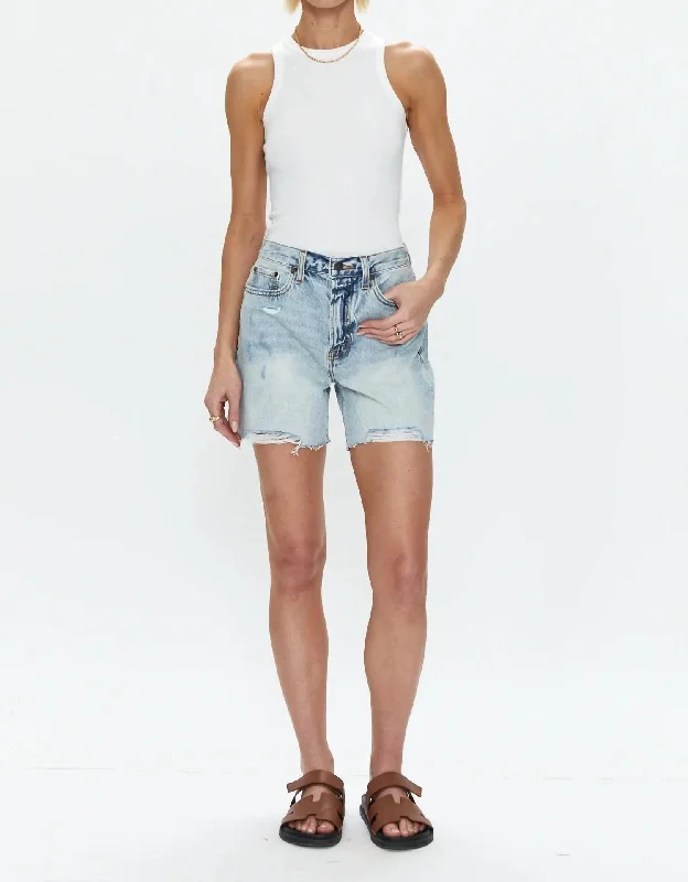 Embroidered Women Shorts with Intricate DesignsDevin High Rise Mom Cut Off - St Tropez In Blue Embroidered Women Shorts with Intricate DesignsDevin High Rise Mom Cut Off - St Tropez In Blue