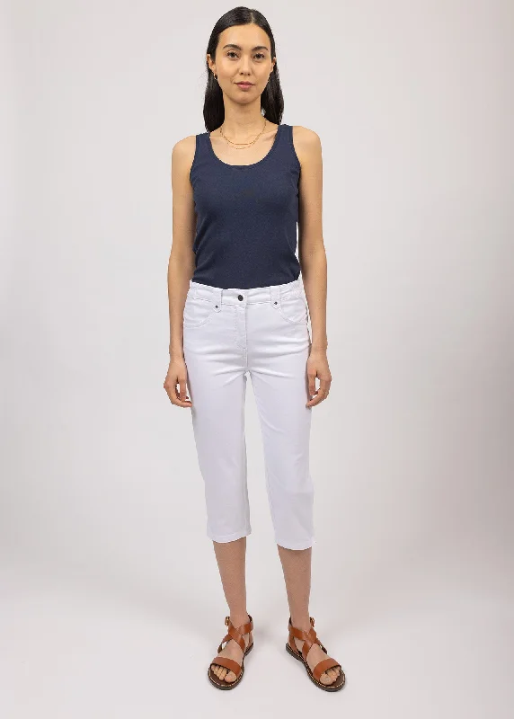 Patterned Geometric Women Shorts for a Modern AppealElodie three quarters pants - in cotton, comfort fit (BLANC) Patterned Geometric Women Shorts for a Modern AppealElodie three quarters pants - in cotton, comfort fit (BLANC)