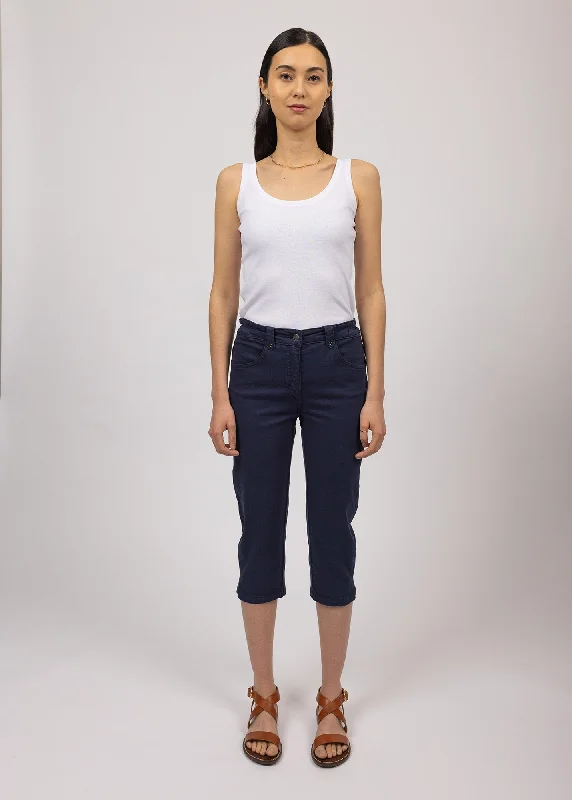 Cuffed Women Shorts for a Laid - Back and Trendy LookElodie three quarters pants - in cotton, comfort fit (MARINE) Cuffed Women Shorts for a Laid - Back and Trendy LookElodie three quarters pants - in cotton, comfort fit (MARINE)