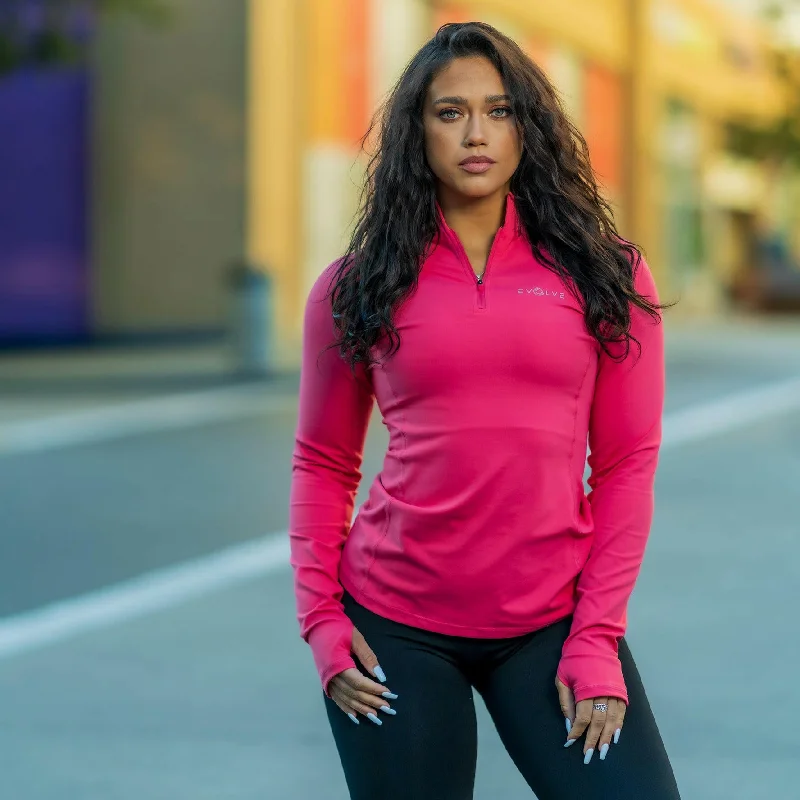 Lace - trimmed polo shirt for a romantic lookLE Sport LS Polo Shirt - Hot Pink