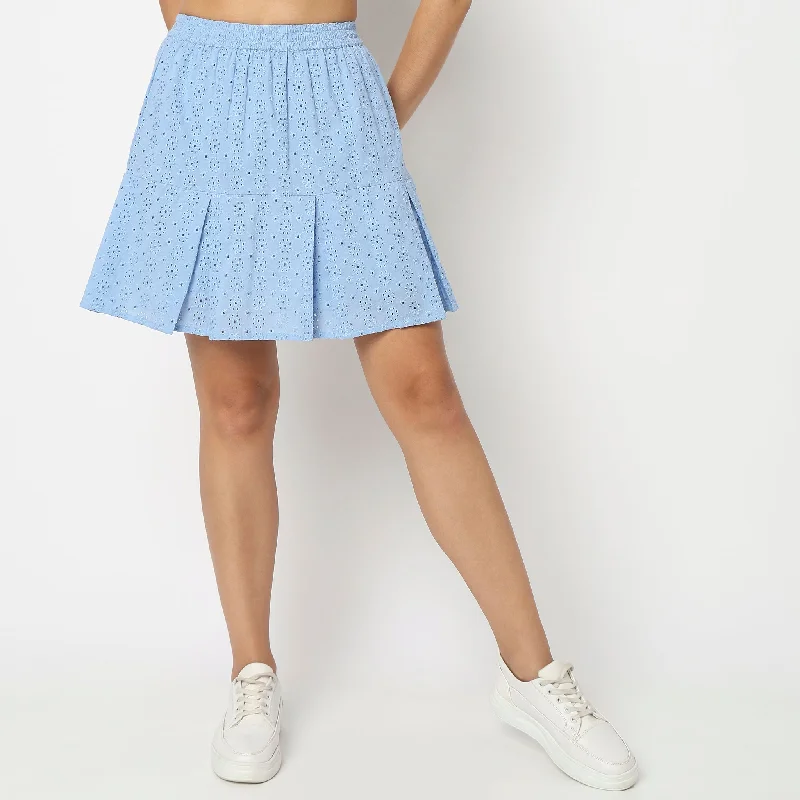 Embroidered Women Shorts with Intricate DesignsFlare Fit Solid Skirt