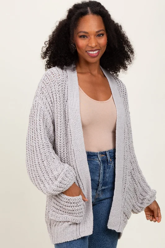 Lace - Trimmed Women Long Sleeve Top for an Elegant LookHeather Grey Chunky Knit Oversized Pocket Cardigan Lace - Trimmed Women Long Sleeve Top for an Elegant LookHeather Grey Chunky Knit Oversized Pocket Cardigan