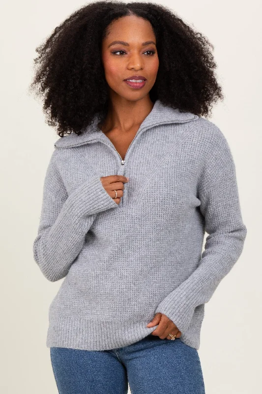 Puffer - Sleeve Women Long Sleeve Top for a Fashion - Forward LookHeather Grey Half Zip Pullover Sweater Puffer - Sleeve Women Long Sleeve Top for a Fashion - Forward LookHeather Grey Half Zip Pullover Sweater