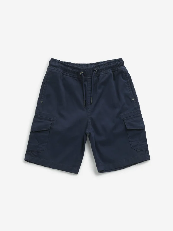 Printed Floral Women Shorts for a Summer - Ready StyleHOP Kids Navy Mid-Rise Cargo-Style Cotton Blend Shorts