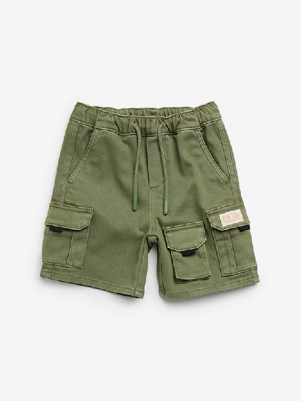 Elastic Waist Women Shorts for Easy Wear and ComfortHOP Kids Olive Cargo-Style Mid-Rise Shorts Elastic Waist Women Shorts for Easy Wear and ComfortHOP Kids Olive Cargo-Style Mid-Rise Shorts