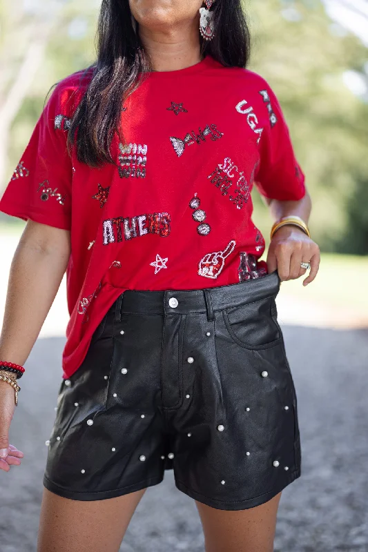 Belted Women Shorts to Enhance the WaistlineLeather And Pearls Black Shorts