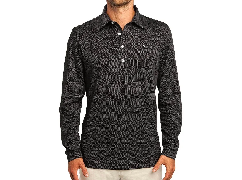 Lace - trimmed polo shirt for a romantic lookLong Sleeve Range Polo - Black Jacquard Lace - trimmed polo shirt for a romantic lookLong Sleeve Range Polo - Black Jacquard
