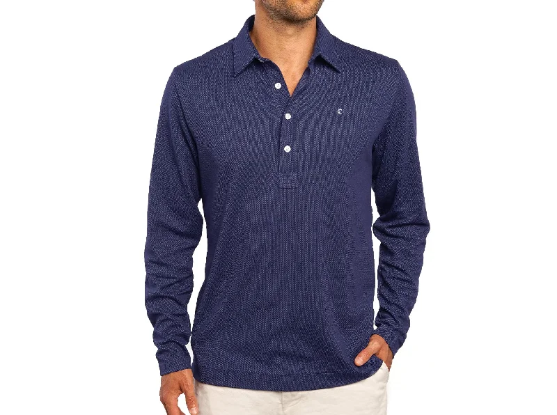 Geo - print polo shirt for a contemporary styleLong Sleeve Range Polo - Navy Jacquard Geo - print polo shirt for a contemporary styleLong Sleeve Range Polo - Navy Jacquard