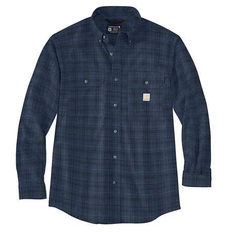 Plus Size Women Long Sleeve Top for a Flattering and Comfortable FitLoose Fit Midweight Chambray Long-Sleeve Plaid Shirt - Dark Blue