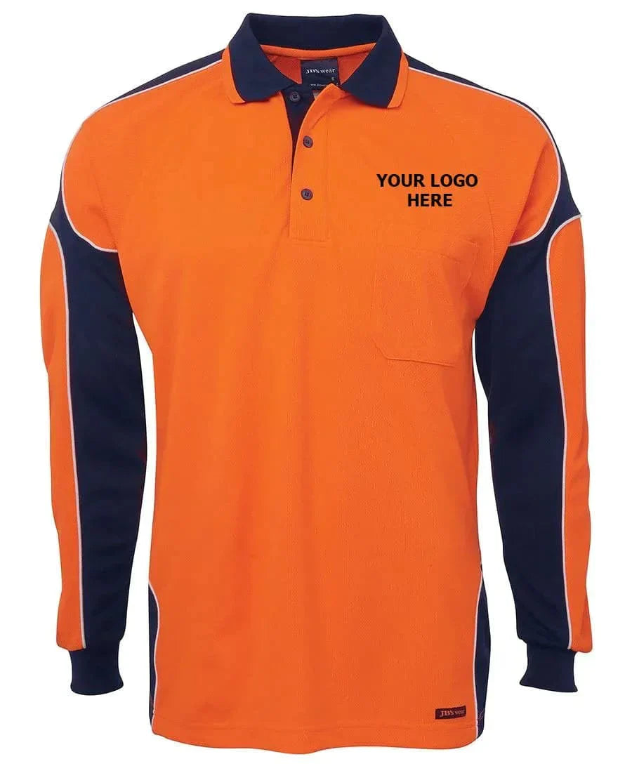 Organic cotton polo shirt for eco - friendly consumersLogo Printed JB'S Hi-Vis Long Sleeve Arm Panel Polo 6AP4L x10 Organic cotton polo shirt for eco - friendly consumersLogo Printed JB'S Hi-Vis Long Sleeve Arm Panel Polo 6AP4L x10