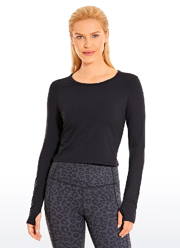Metallic Accent Women Long Sleeve Top for a Glamorous LookBrushed Long Sleeve with Thumbholes Cropped Metallic Accent Women Long Sleeve Top for a Glamorous LookBrushed Long Sleeve with Thumbholes Cropped