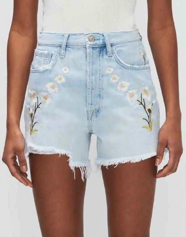 Tie - Waist Women Shorts for a Customizable FitRuby Embroidered Cutoff In Sn Blue Di Tie - Waist Women Shorts for a Customizable FitRuby Embroidered Cutoff In Sn Blue Di