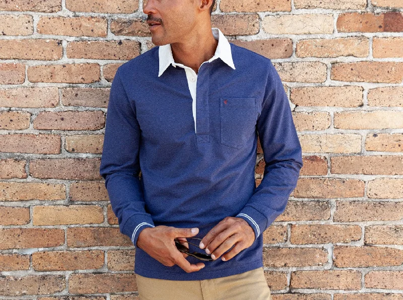 Sheer mesh panel polo shirt for a trendy twistRugby Shirt - Heather Navy