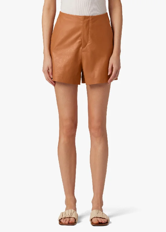 Ruffled Hem Women Shorts to Add a Feminine TouchTHE JOHNNIE VEGAN LEATHER SHORT