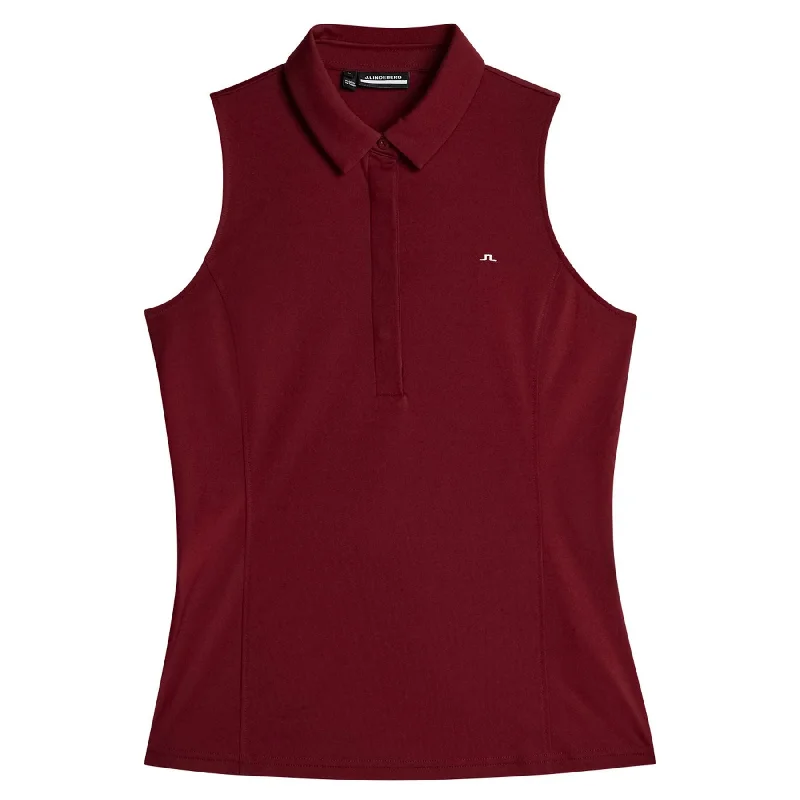 Sheer mesh panel polo shirt for a trendy twistWomens Dena Sleeveless Top Cabernet - AW24 Sheer mesh panel polo shirt for a trendy twistWomens Dena Sleeveless Top Cabernet - AW24