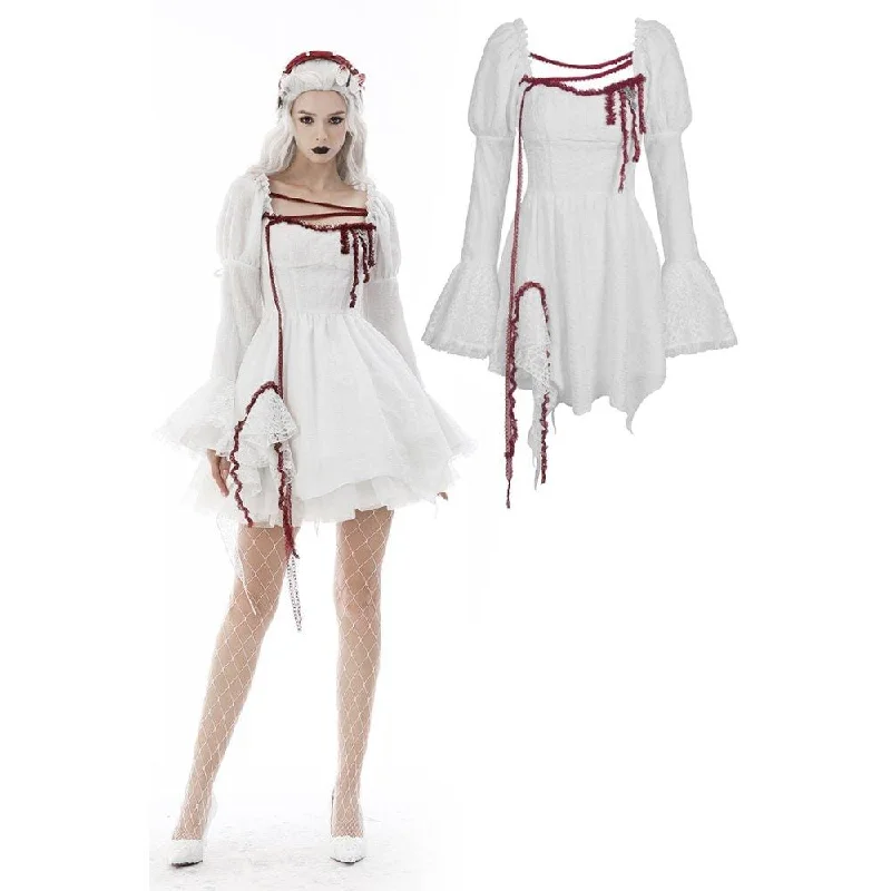 Ribbed Women Long Sleeve Top with a Textured AppealWomen's Gothic Double Color Puff Sleeved Ruffled Dress Ribbed Women Long Sleeve Top with a Textured AppealWomen's Gothic Double Color Puff Sleeved Ruffled Dress