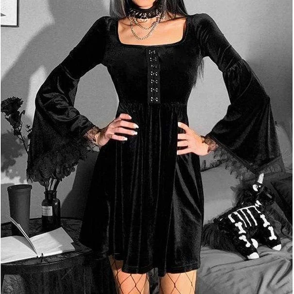 Turtleneck Women Long Sleeve Top for Cold Winter DaysWomen's Gothic Toned Horn Sleeved Lace Hem Velvet Dress Turtleneck Women Long Sleeve Top for Cold Winter DaysWomen's Gothic Toned Horn Sleeved Lace Hem Velvet Dress
