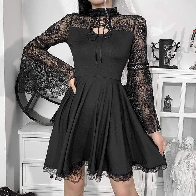 Lace - Trimmed Women Long Sleeve Top for an Elegant LookWomen's Grunge Strappy Lace Splice Dress Lace - Trimmed Women Long Sleeve Top for an Elegant LookWomen's Grunge Strappy Lace Splice Dress