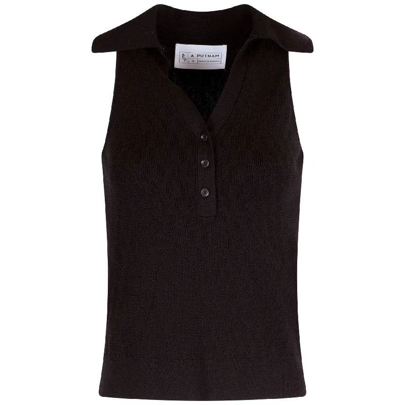 Embroidered logo polo shirt for a preppy styleWomens Knit Tank Polo Black - AW24