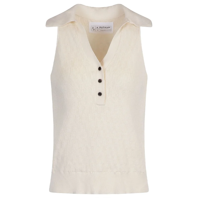 Puffed - sleeve polo shirt for a fashionable silhouetteWomens Knit Tank Polo Cream - AW24 Puffed - sleeve polo shirt for a fashionable silhouetteWomens Knit Tank Polo Cream - AW24