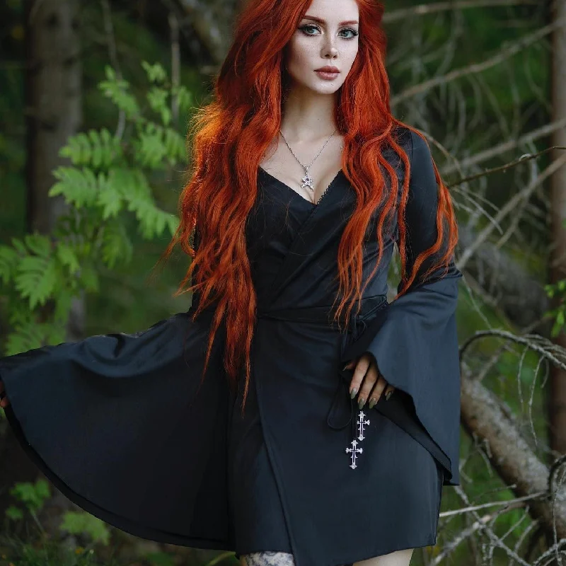 Button - Down Women Long Sleeve Top for a Classic StyleWomen's Punk Plunging Flared Sleeved Dress Button - Down Women Long Sleeve Top for a Classic StyleWomen's Punk Plunging Flared Sleeved Dress