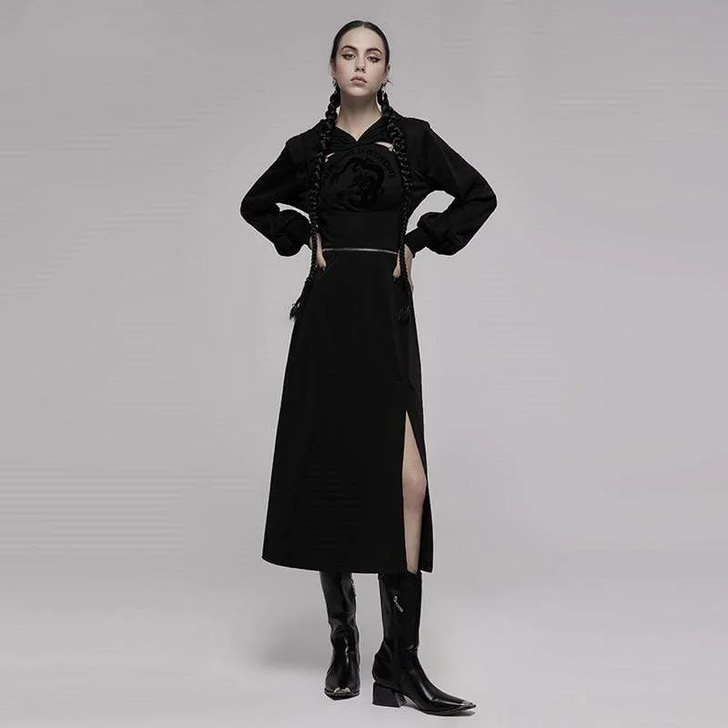 Lightweight Women Long Sleeve Top for Spring and AutumnWomen's Punk Zipper Detachable Side Slit Slip Dress Lightweight Women Long Sleeve Top for Spring and AutumnWomen's Punk Zipper Detachable Side Slit Slip Dress