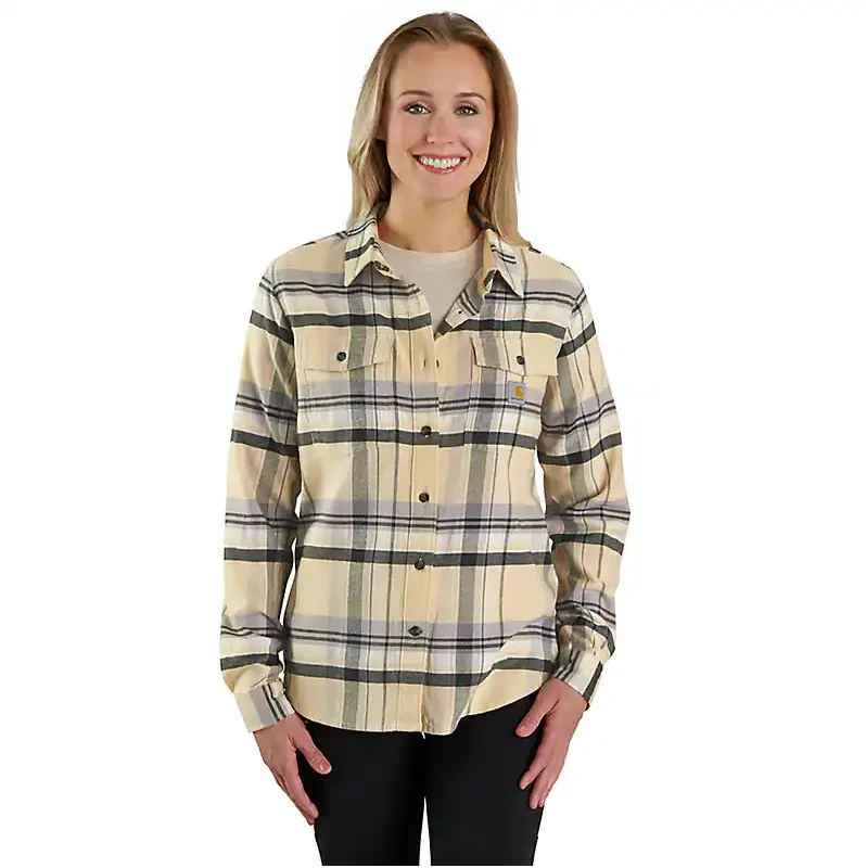 Ribbed Women Long Sleeve Top with a Textured AppealWomen's Tencel Fiber Series Relaxed Fit Long-Sleeve Flannel Shirt - Oat Milk Ribbed Women Long Sleeve Top with a Textured AppealWomen's Tencel Fiber Series Relaxed Fit Long-Sleeve Flannel Shirt - Oat Milk