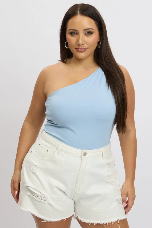 Blue Bodysuit One Shoulder