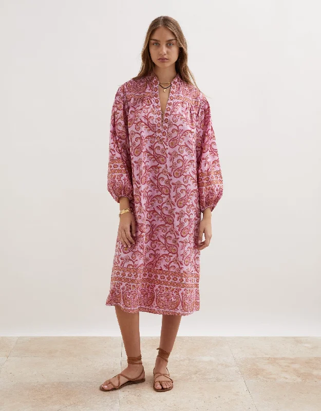 Kiki Nazar Midi Cotton Dress Pink Print