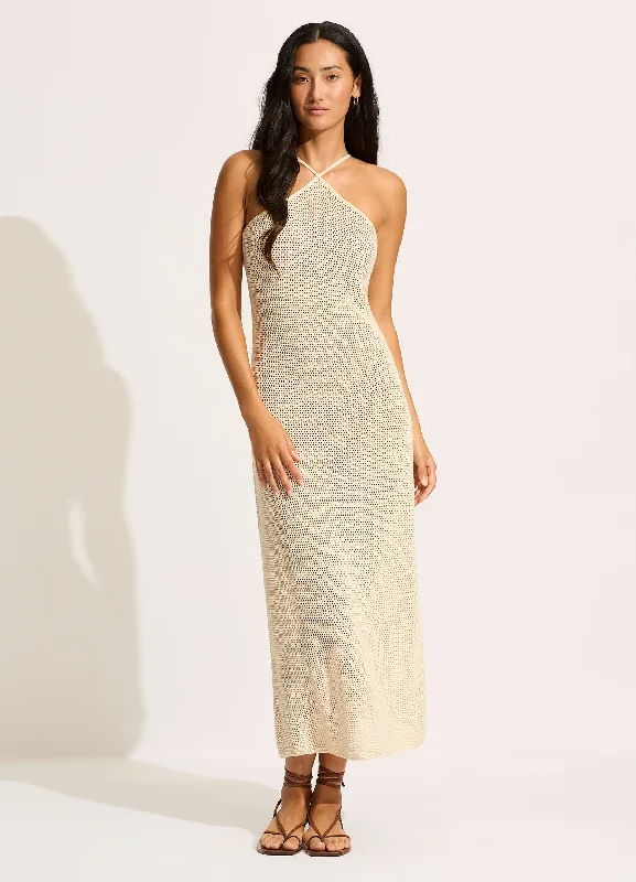 Isla Palm Knit Maxi Dress - Ecru